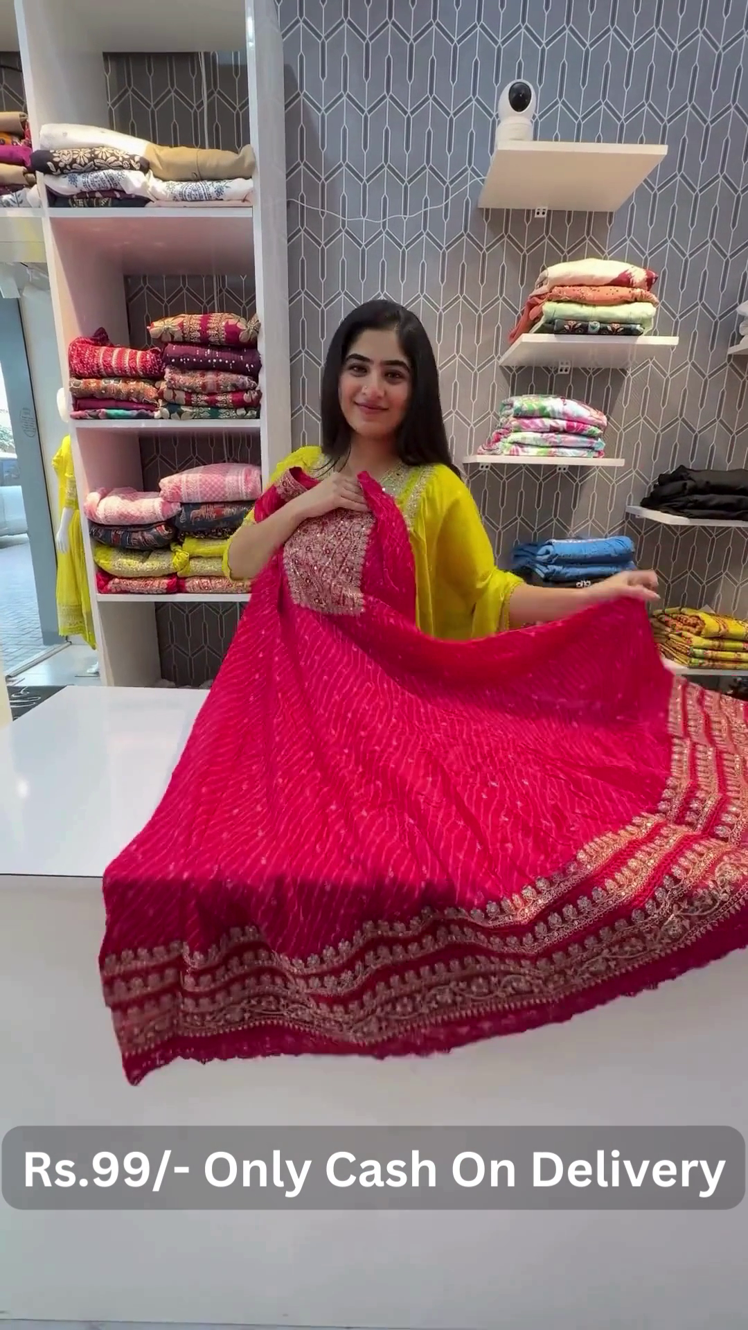 Royal Rajasthani Bandhej Anarkali Gown Set with Dupatta – Traditional Mirror & Gota Work