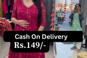 Elegant Red Floral Cotton Frock Kurti Dress – Front Button Pattern