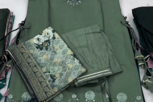 Teal Green Sleeveless Embroidered Kurti Set with Printed Dupatta