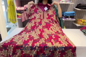 Floral Maroon Anarkali Kurta with Heavy Lace and Sequin Detailing