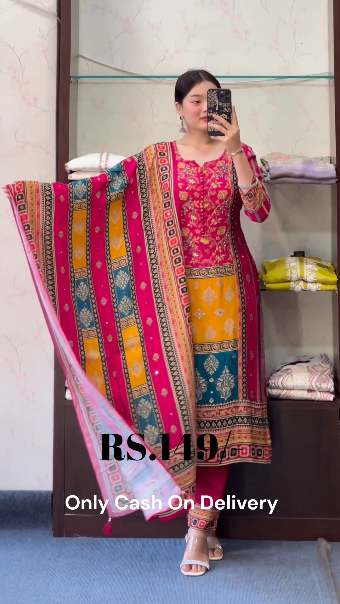 Vibrant Multicolor Printed Cotton Suit Set with Dupatta – Festival Ready Look - Image 2
