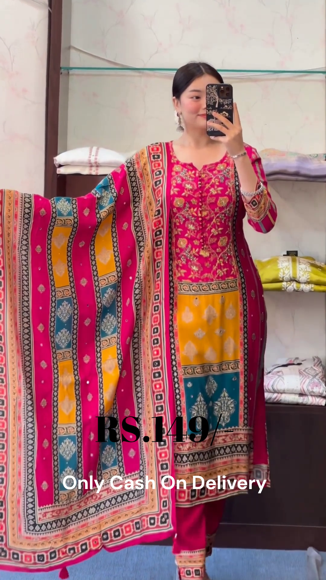 Vibrant Multicolor Printed Cotton Suit Set with Dupatta – Festival Ready Look