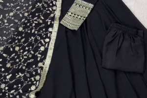 🖤 Elegant Black Anarkali with Embroidered Dupatta 🖤