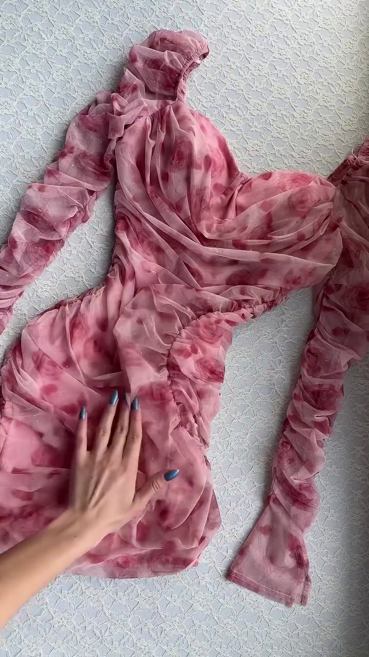 💞 Rosy Whispers Ruffle Dress – Dreamy Pink Floral Bodycon Elegance 🌷✨ - Image 6