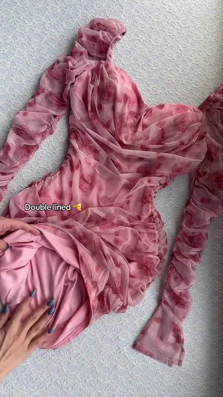 💞 Rosy Whispers Ruffle Dress – Dreamy Pink Floral Bodycon Elegance 🌷✨ - Image 5