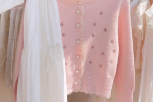 🌸 Charming Pastel Pearl Cardigan & Elegant White Maxi Skirt Set 💕