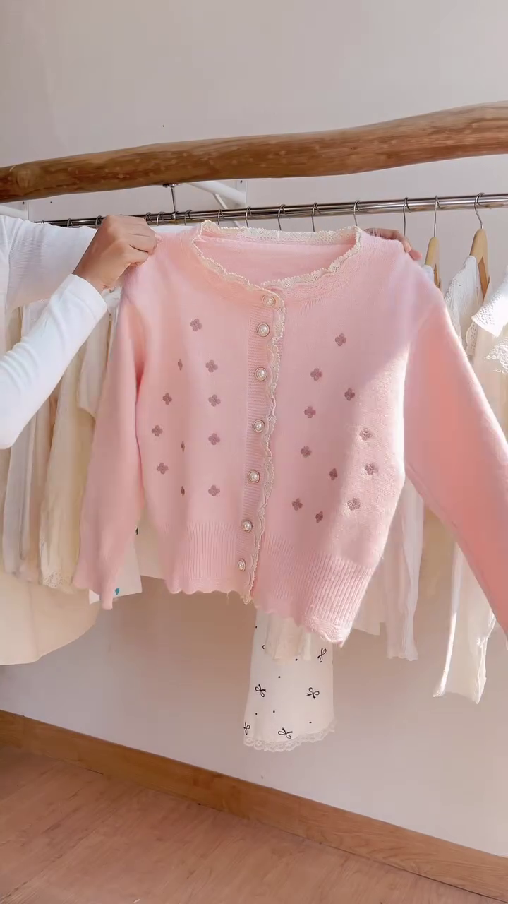 🌸 Charming Pastel Pearl Cardigan & Elegant White Maxi Skirt Set 💕 - Image 8