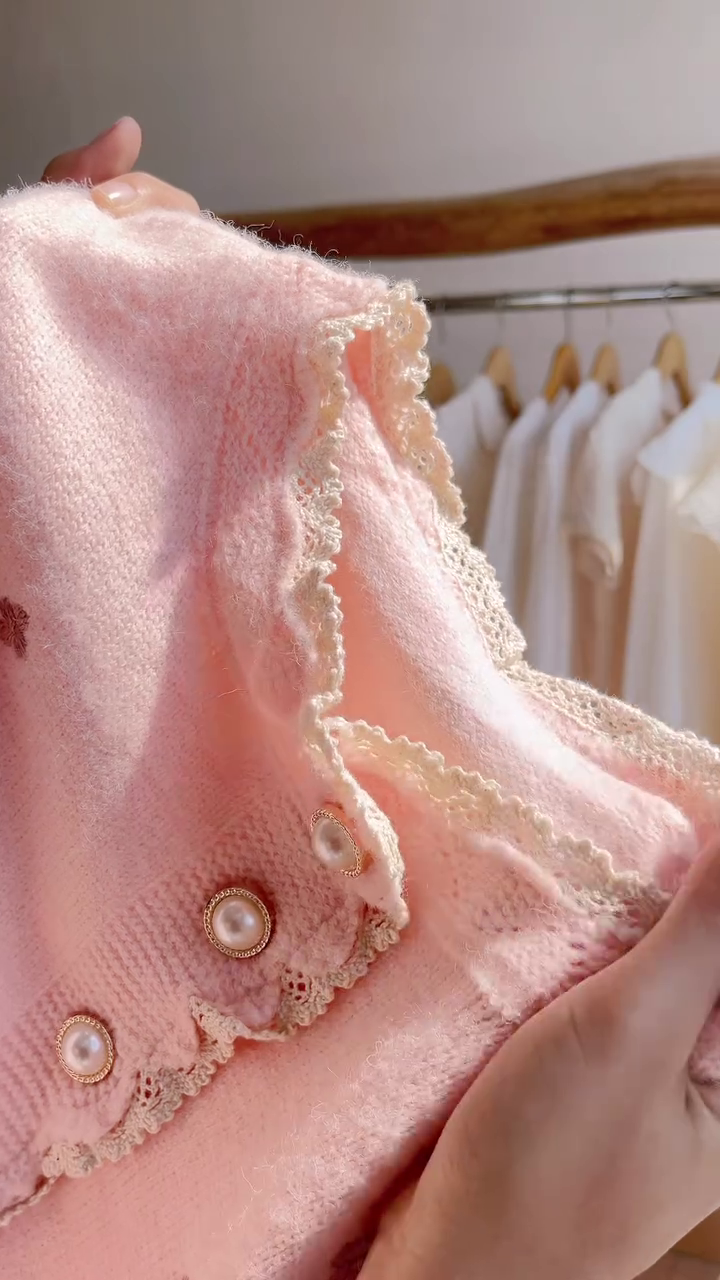 🌸 Charming Pastel Pearl Cardigan & Elegant White Maxi Skirt Set 💕 - Image 7