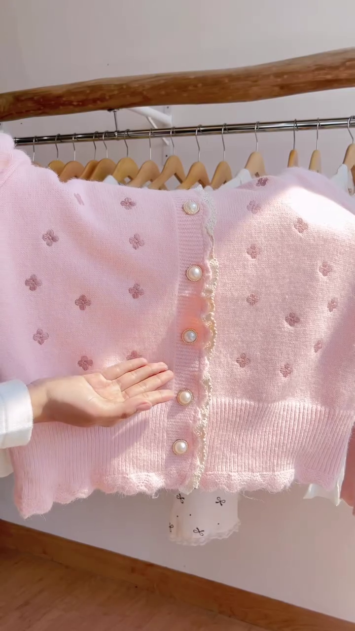 🌸 Charming Pastel Pearl Cardigan & Elegant White Maxi Skirt Set 💕 - Image 6