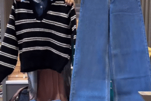 โญ Premium Winter Combo โ Knitted Sweater + High-Waist Wide-Leg Jeans (XXSโXXL Available)