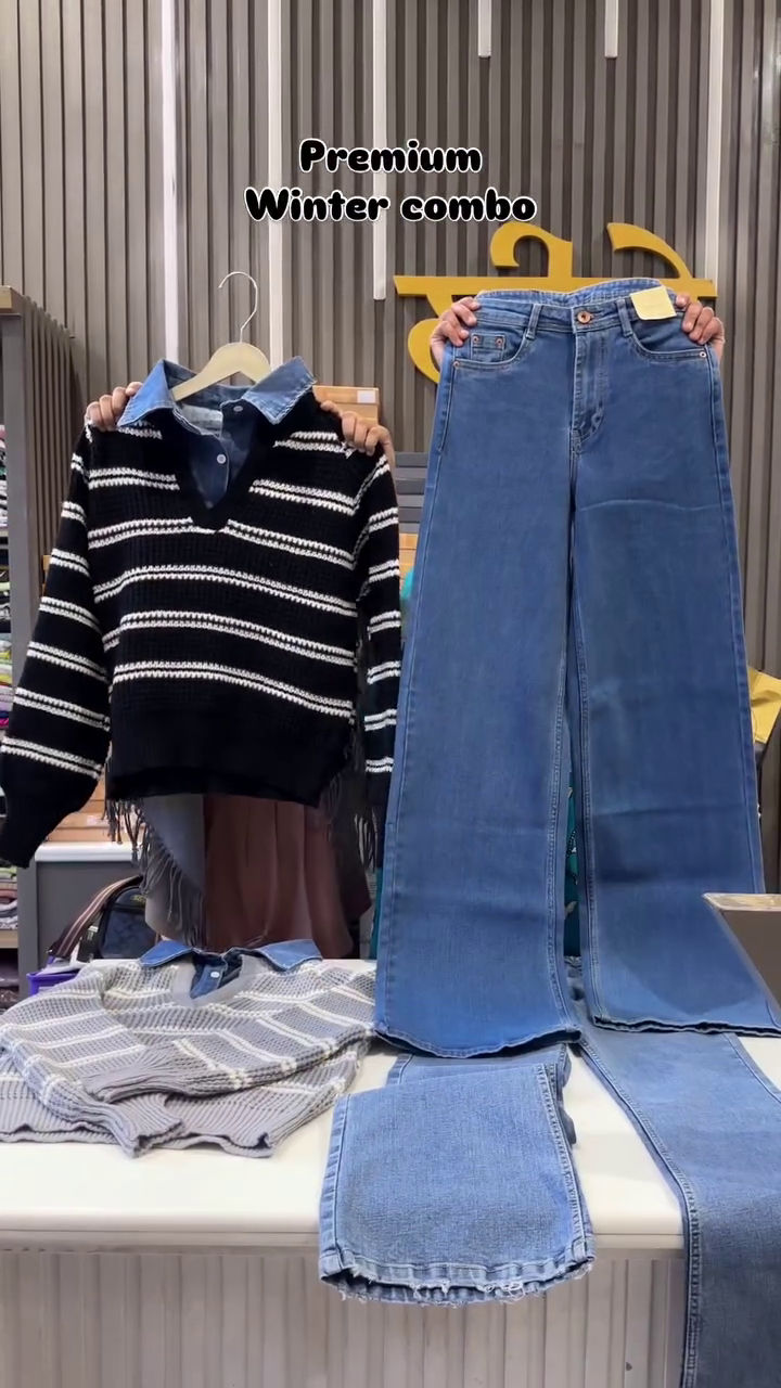 ⭐ Premium Winter Combo – Knitted Sweater + High-Waist Wide-Leg Jeans (XXS–XXL Available) - Image 2