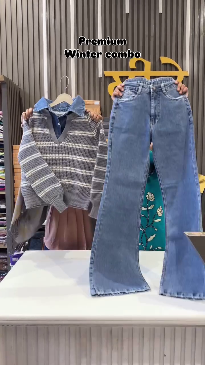 ⭐ Premium Winter Combo – Knitted Sweater + High-Waist Wide-Leg Jeans (XXS–XXL Available) - Image 3