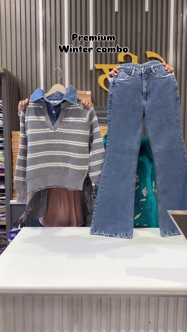 ⭐ Premium Winter Combo – Knitted Sweater + High-Waist Wide-Leg Jeans (XXS–XXL Available) - Image 4
