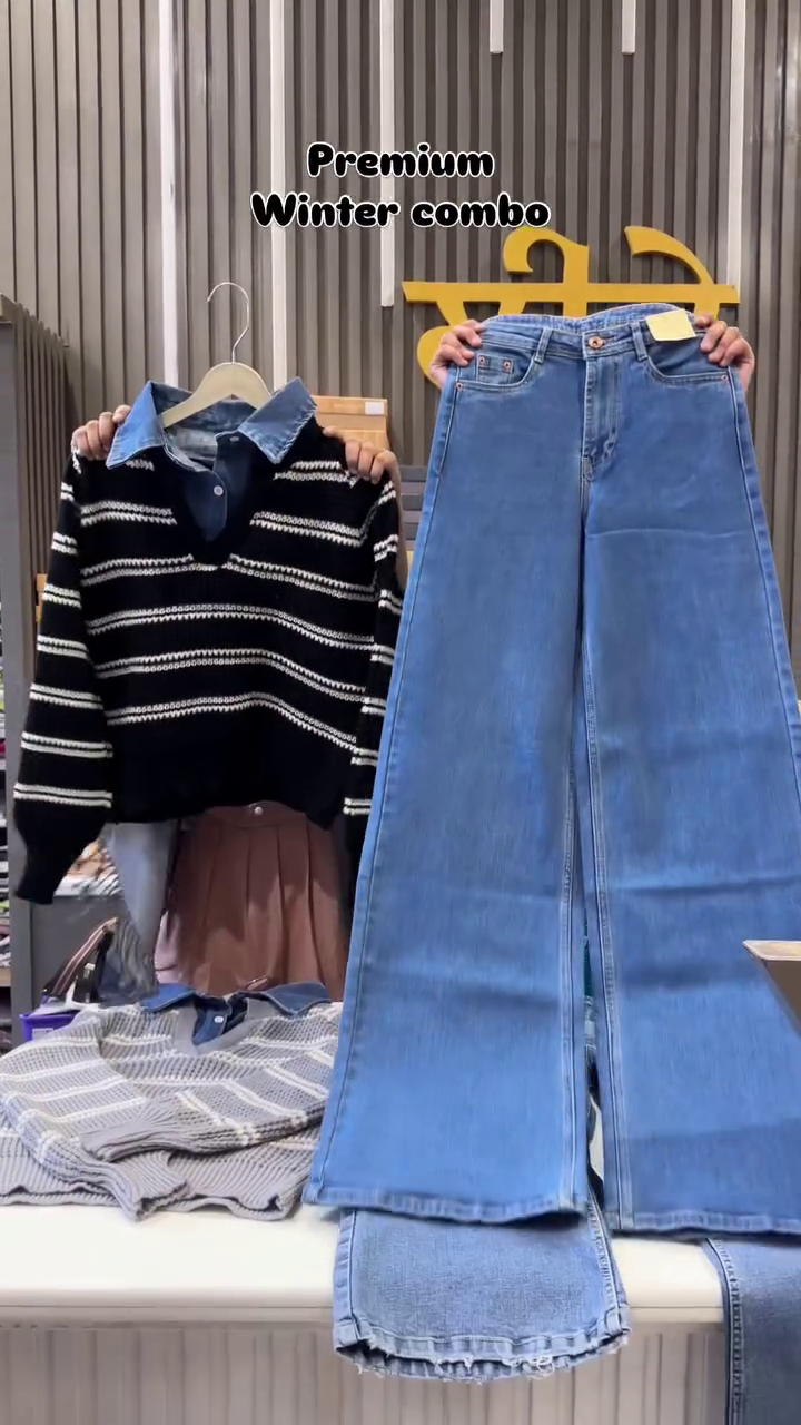 ⭐ Premium Winter Combo – Knitted Sweater + High-Waist Wide-Leg Jeans (XXS–XXL Available) - Image 5
