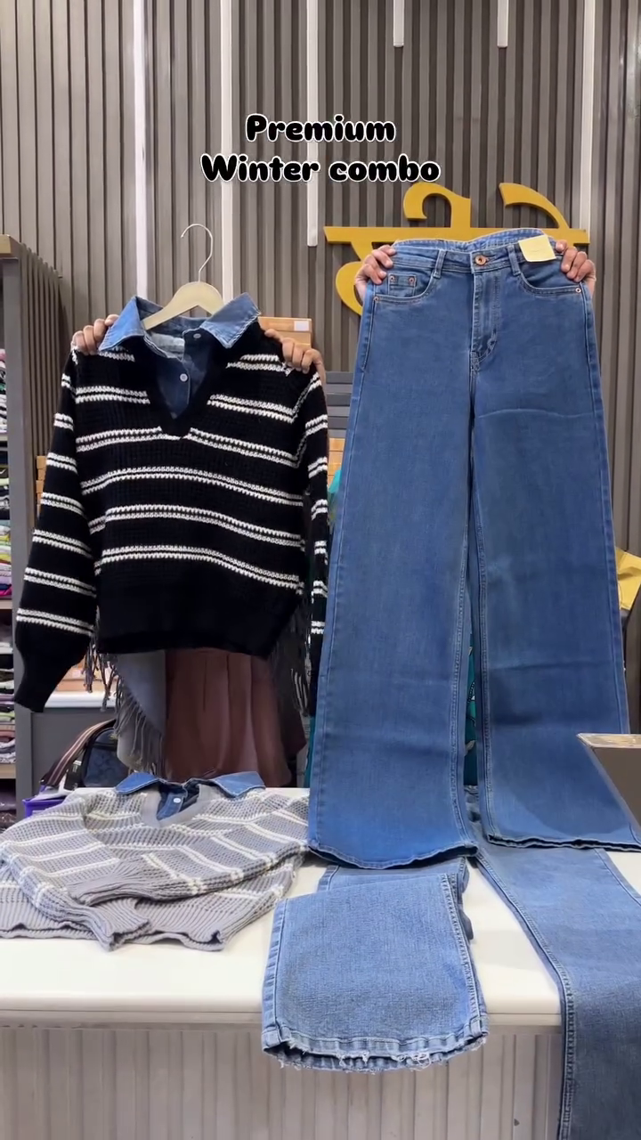 ⭐ Premium Winter Combo – Knitted Sweater + High-Waist Wide-Leg Jeans (XXS–XXL Available) - Image 6