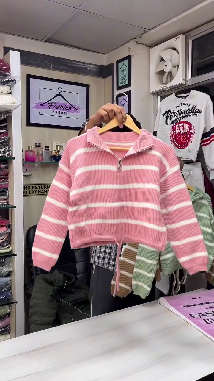 ✨ Cozy Striped Half-Zip Winter Sweater for Girls & Women | Premium Soft Knit | Multiple Colours & Sizes (XXS–XXL) - Image 4