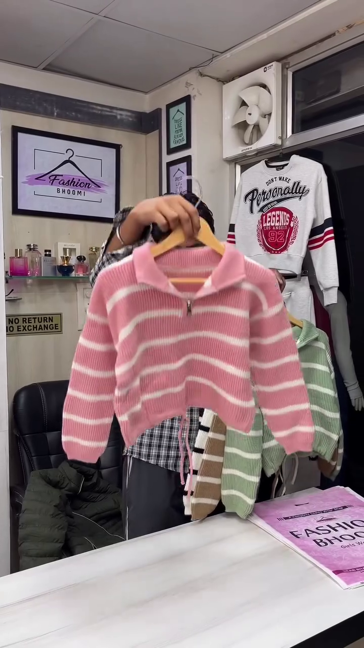 ✨ Cozy Striped Half-Zip Winter Sweater for Girls & Women | Premium Soft Knit | Multiple Colours & Sizes (XXS–XXL) - Image 5