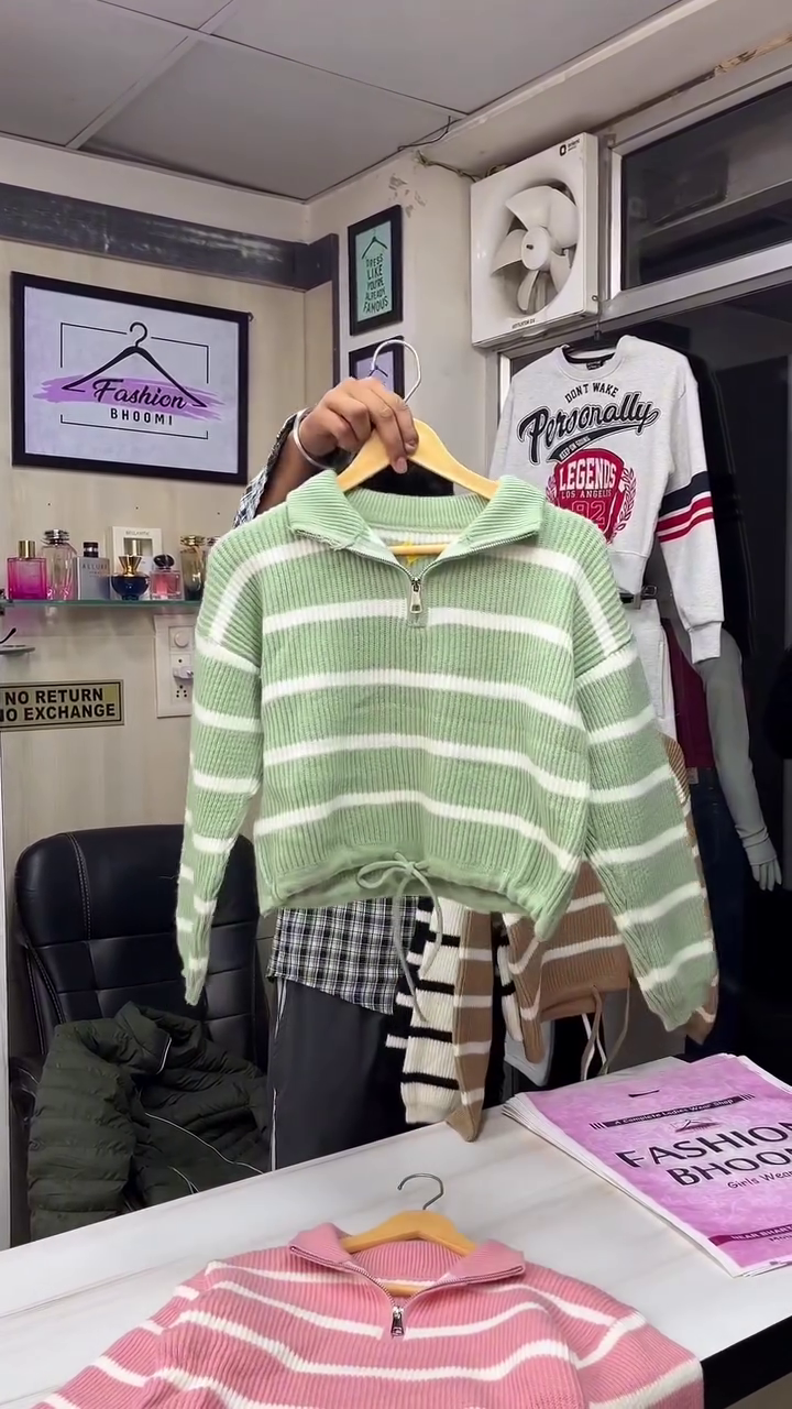 ✨ Cozy Striped Half-Zip Winter Sweater for Girls & Women | Premium Soft Knit | Multiple Colours & Sizes (XXS–XXL) - Image 6