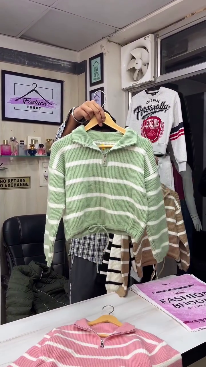 ✨ Cozy Striped Half-Zip Winter Sweater for Girls & Women | Premium Soft Knit | Multiple Colours & Sizes (XXS–XXL) - Image 7