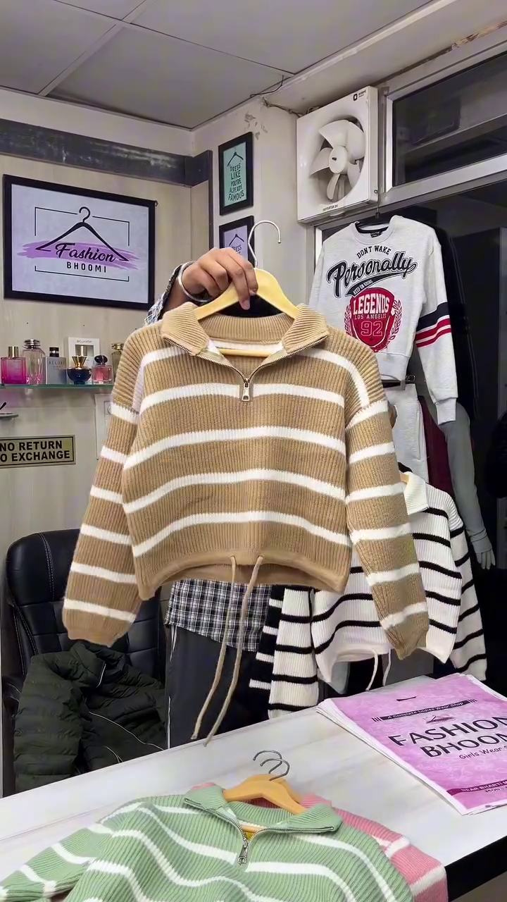 ✨ Cozy Striped Half-Zip Winter Sweater for Girls & Women | Premium Soft Knit | Multiple Colours & Sizes (XXS–XXL)