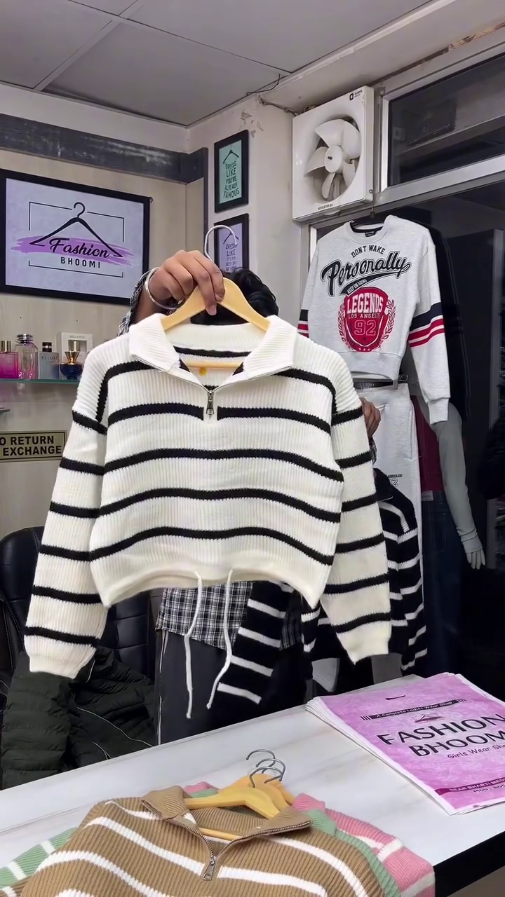 ✨ Cozy Striped Half-Zip Winter Sweater for Girls & Women | Premium Soft Knit | Multiple Colours & Sizes (XXS–XXL) - Image 2