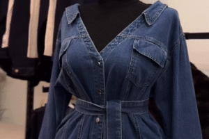 ⭐ “Premium Belted Denim Shacket for Women – Vintage Fit, Trendy Look 👖✨ (All Sizes)”