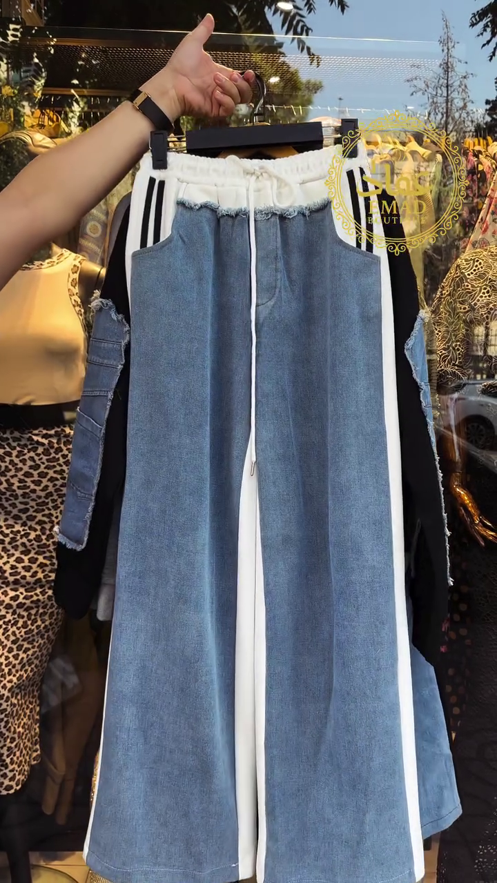 ✨ Denim Patchwork Premium Hoodie & Wide-Leg Jogger Co-ord Set (New Arrival) ✨ - Image 8