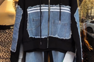 ✨ Denim Patchwork Premium Hoodie & Wide-Leg Jogger Co-ord Set (New Arrival) ✨