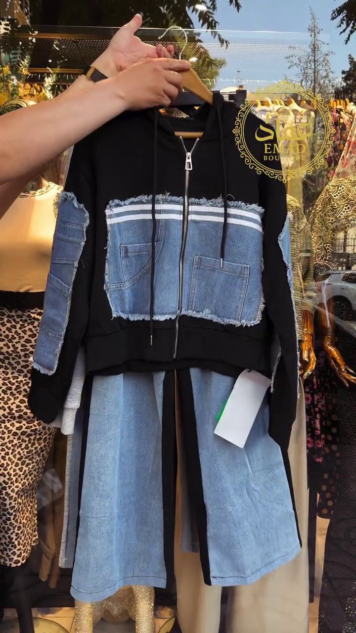 ✨ Denim Patchwork Premium Hoodie & Wide-Leg Jogger Co-ord Set (New Arrival) ✨ - Image 2