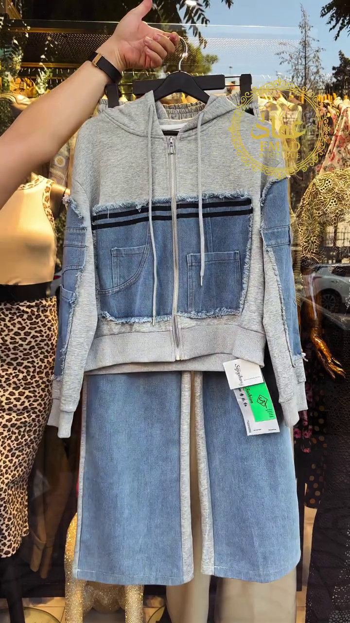✨ Denim Patchwork Premium Hoodie & Wide-Leg Jogger Co-ord Set (New Arrival) ✨ - Image 4