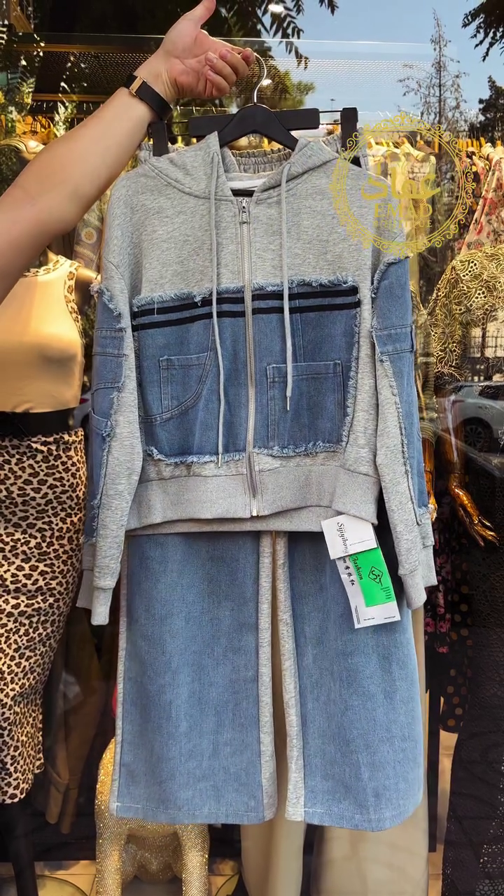 ✨ Denim Patchwork Premium Hoodie & Wide-Leg Jogger Co-ord Set (New Arrival) ✨ - Image 5