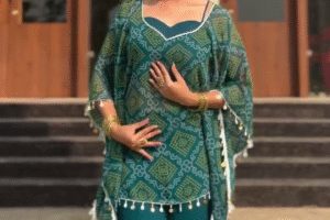 Royal Teal Sharara Set – Premium Printed Kurti With Flared Sharara & Stylish Dupatta