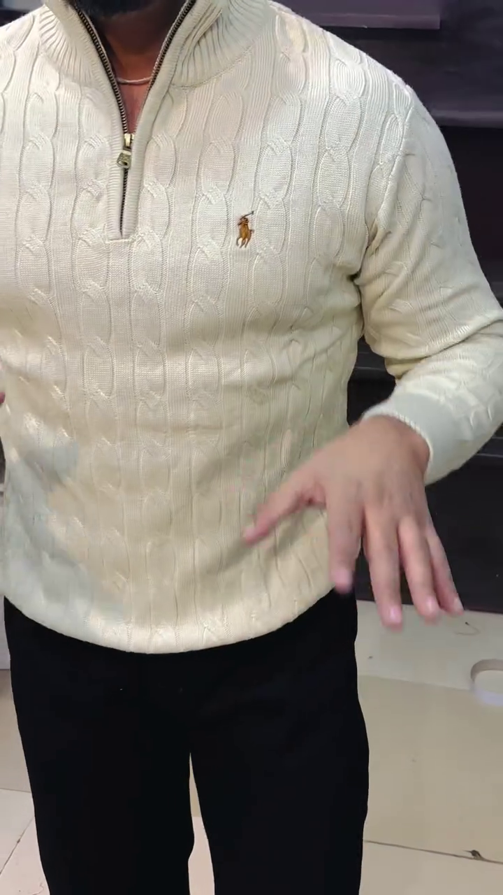 Premium Men’s Winter Half-Zip Sweater with Elbow Patch – Luxury Knitwear for Smart Casual Style - Image 5