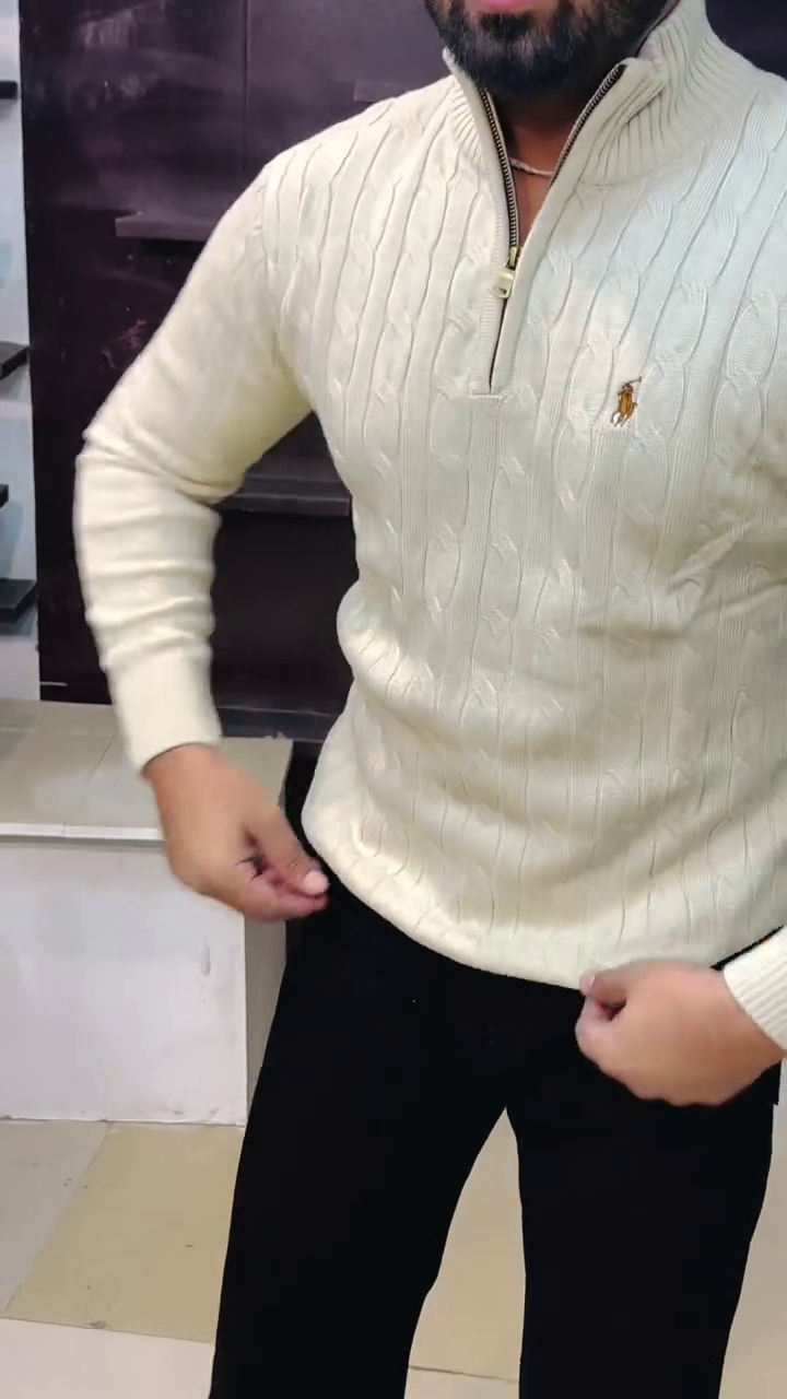 Premium Men’s Winter Half-Zip Sweater with Elbow Patch – Luxury Knitwear for Smart Casual Style - Image 7