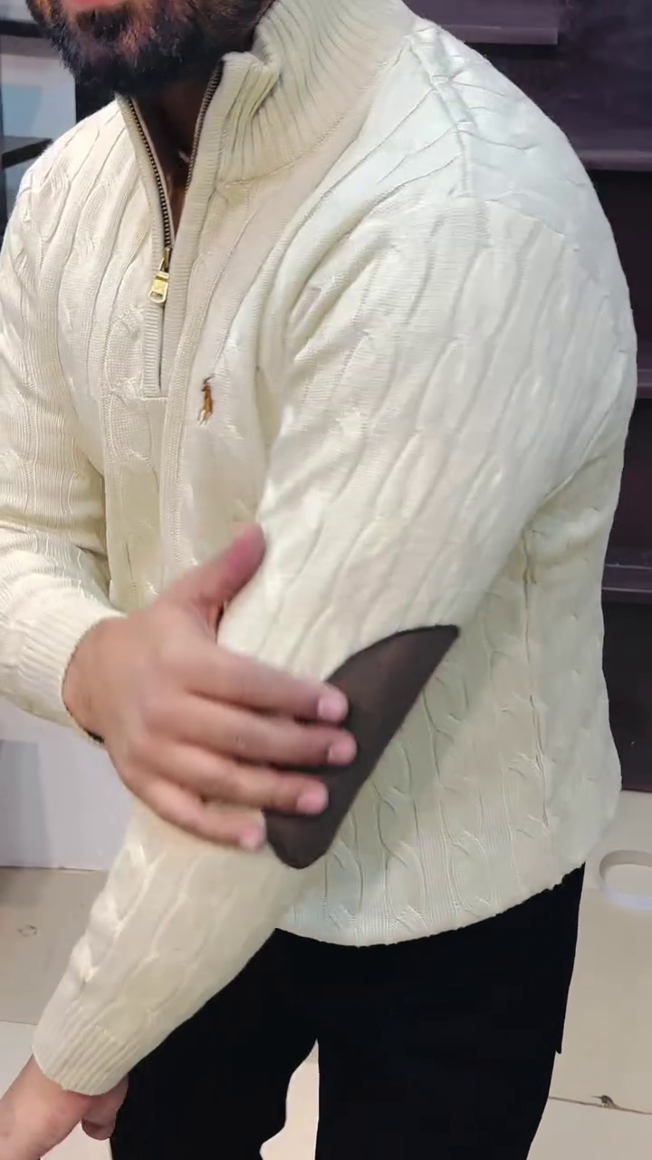 Premium Men’s Winter Half-Zip Sweater with Elbow Patch – Luxury Knitwear for Smart Casual Style - Image 6