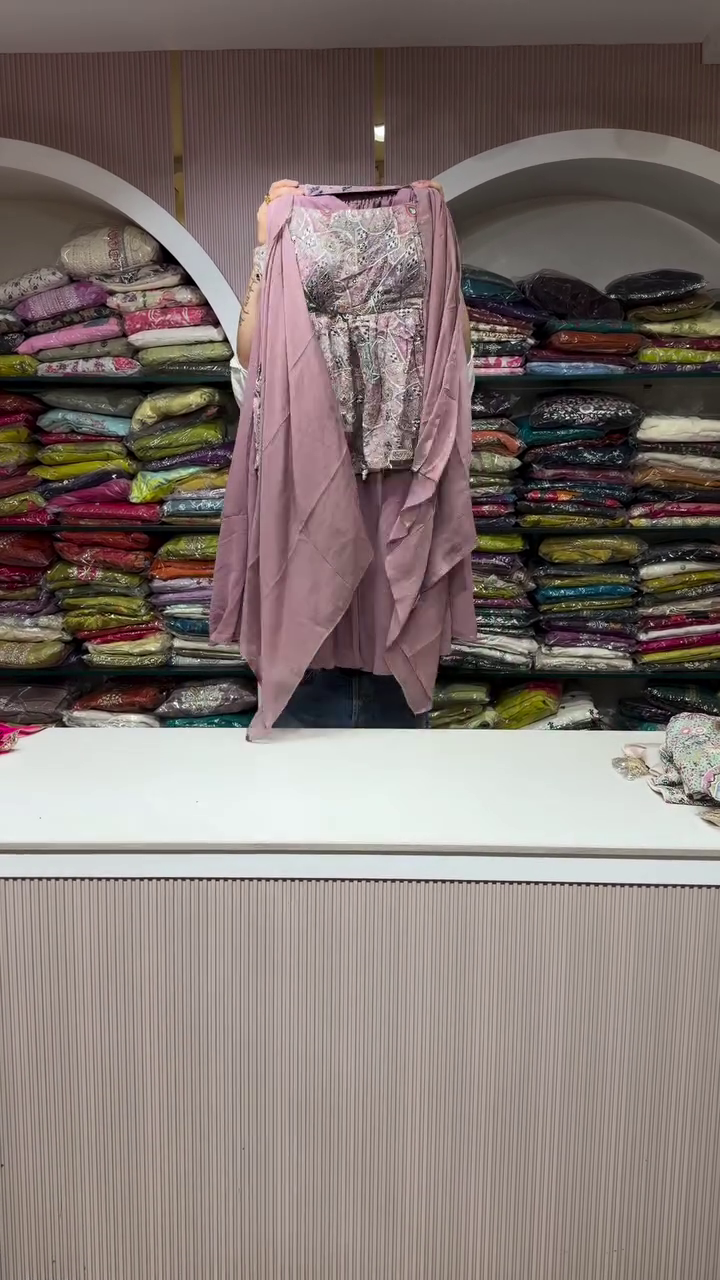 Royal Pastel Embroidered Kurti With Flowing Layered Shrug – Premium Festive & Partywear Set