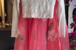 Floral Breeze Kids Party Dress Set – Soft Lace Top & Flowing Pink Skirt ✨👧🌷