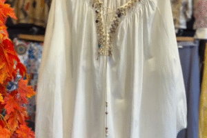 Boho Chic Women’s Co-Ord Set – Elegant Embroidered Top & Buttoned Wide-Leg Pants