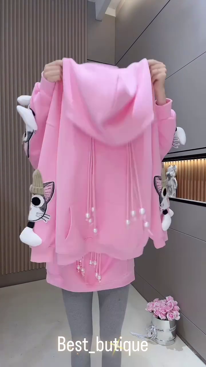 🎀 Cute Plush Kitty Oversized Hoodie for Girls – Winter Cozy Collection 🎀 - Image 2