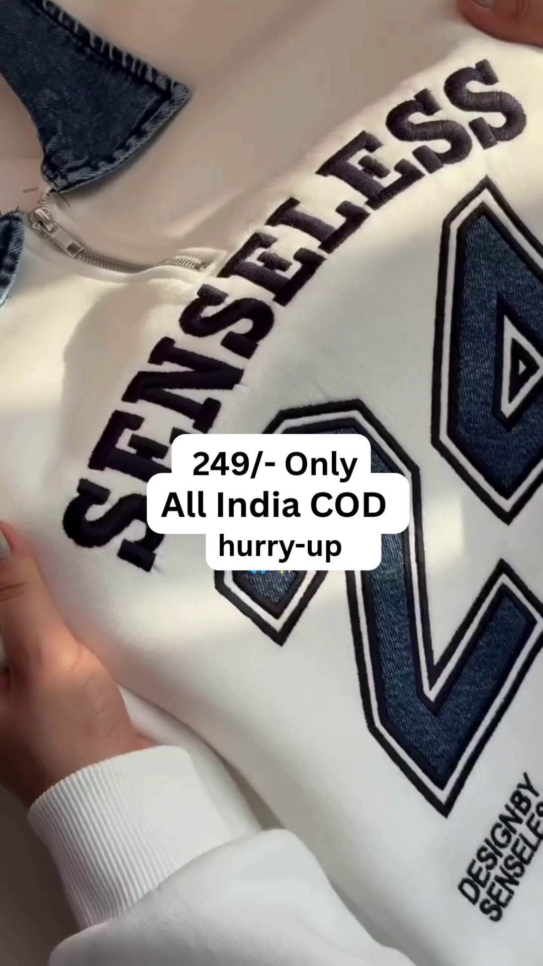 🧥 "SenseLess Denim Collar Sweatshirt" – Trendy Winter Premium Wear 😍 - Image 4