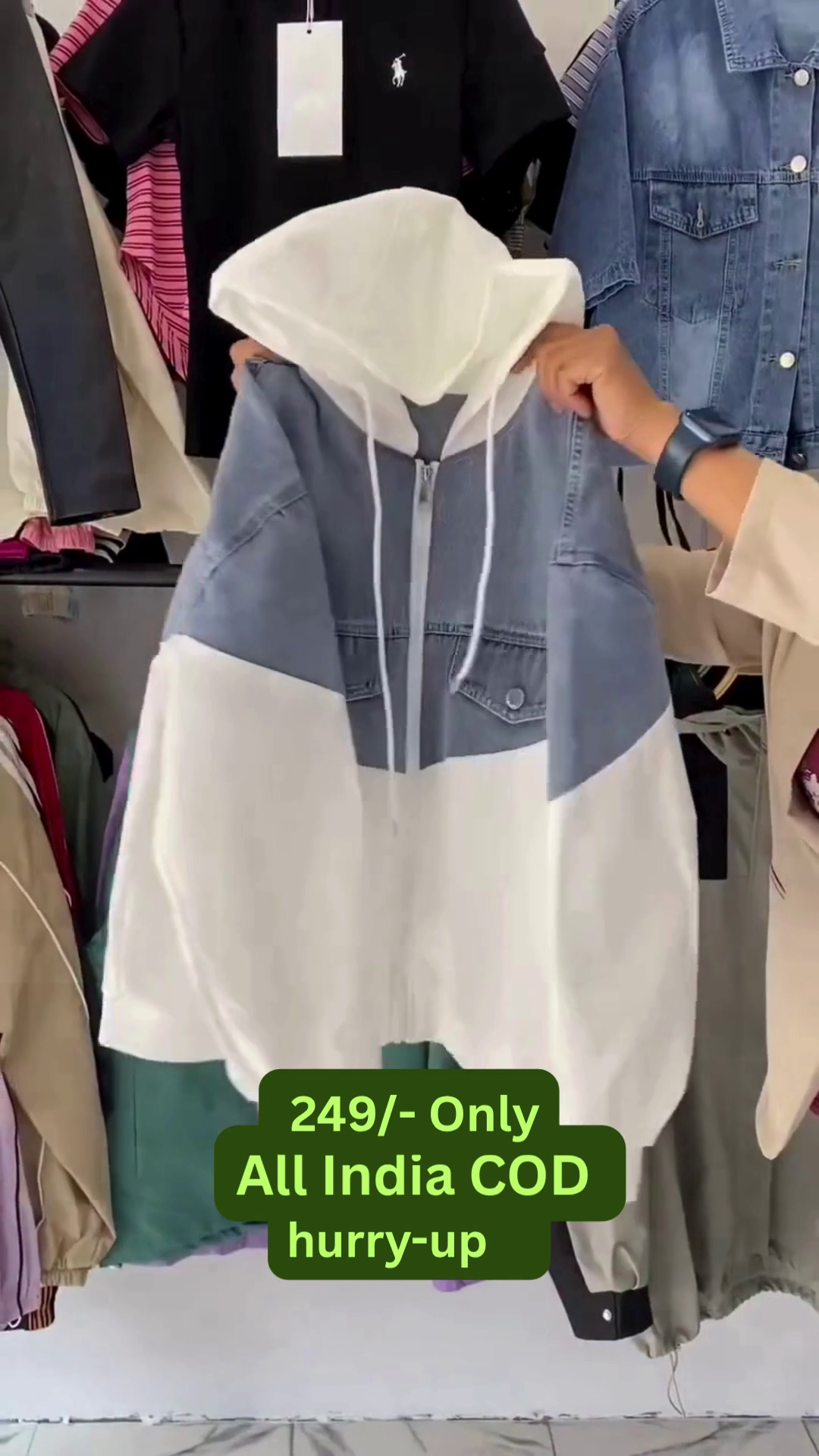 ✨ Dual-Tone Denim Hoodie Jacket | Trendy Winter Wear for Men & Women 😍 - Image 2