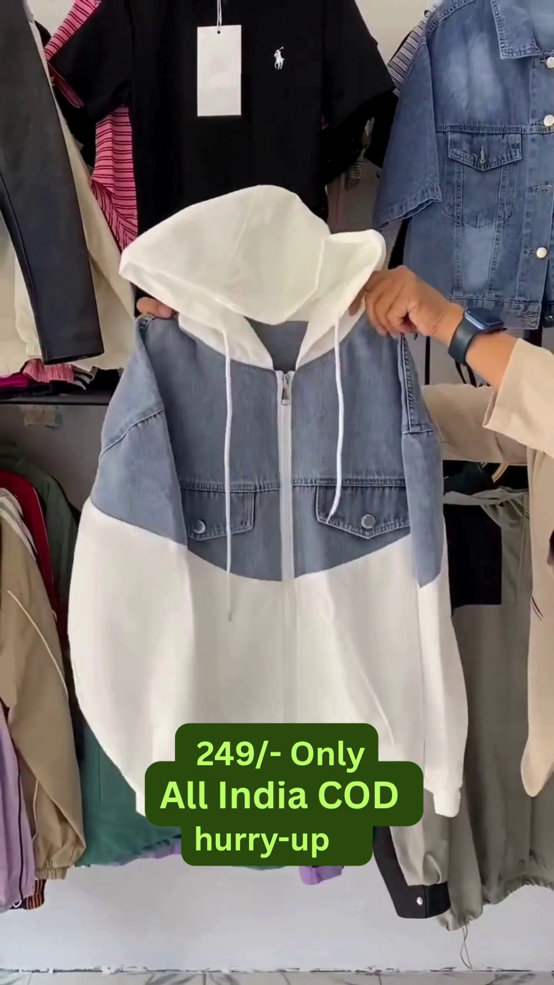 ✨ Dual-Tone Denim Hoodie Jacket | Trendy Winter Wear for Men & Women 😍