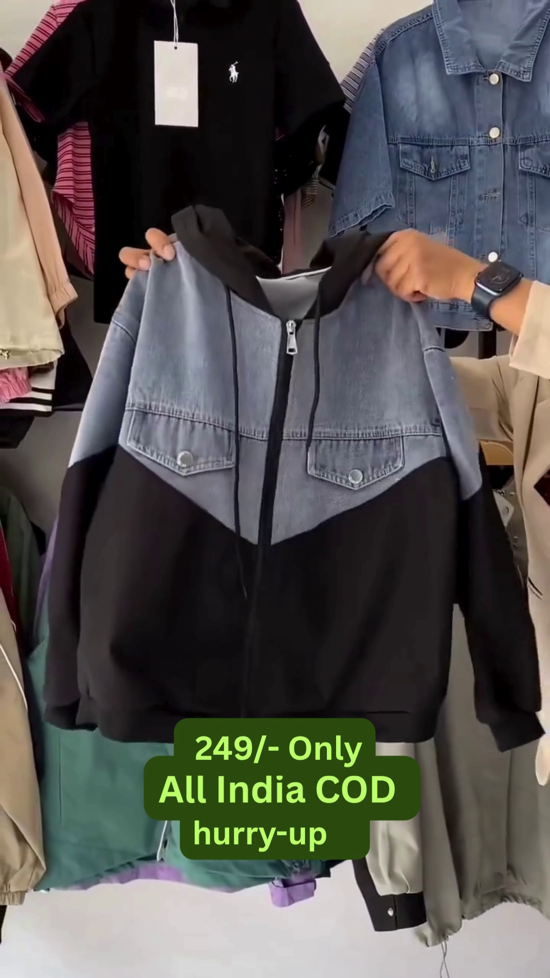 ✨ Dual-Tone Denim Hoodie Jacket | Trendy Winter Wear for Men & Women 😍 - Image 5