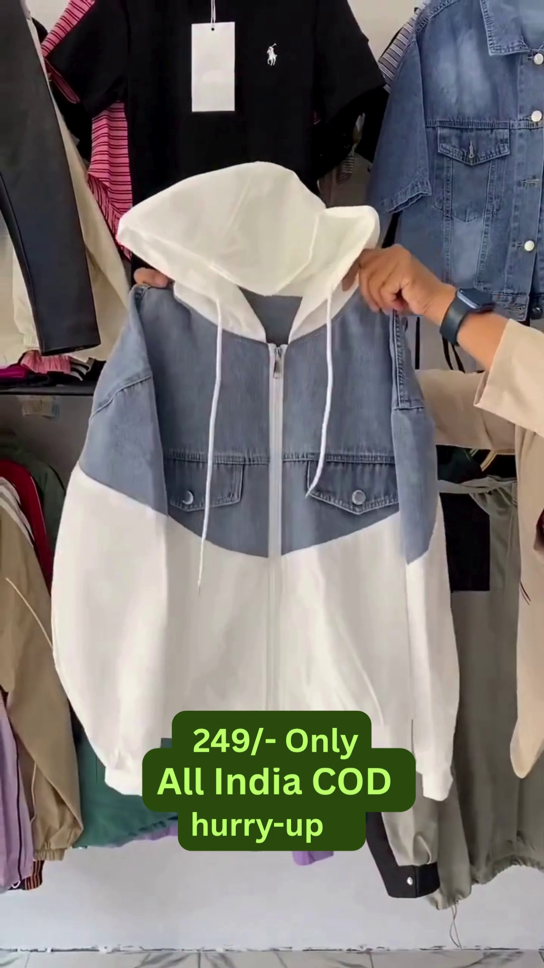 ✨ Dual-Tone Denim Hoodie Jacket | Trendy Winter Wear for Men & Women 😍 - Image 8