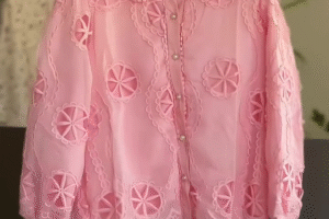 🌸 Elegant Pink Embroidered Sheer Shirt with White Pants 🌸