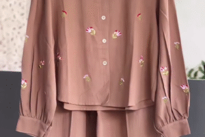 🤎 Elegant Brown Embroidered Shirt & Skirt Co-Ord Set 🤎