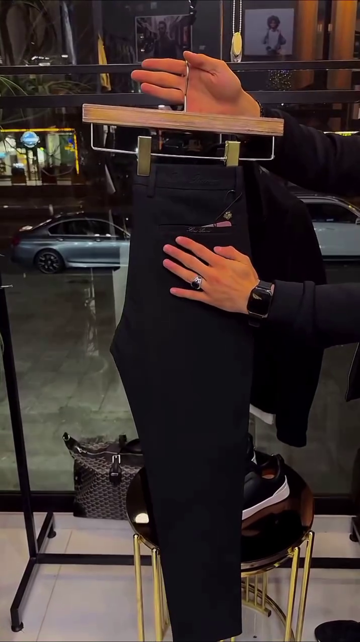 Elevate Your Look: Black Leather Sneakers with Trousers 🖤👟 - Image 2