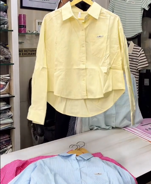 💧 Fresh & Chic: Light Blue Striped Cropped Shirt - Image 7