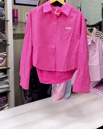 💧 Fresh & Chic: Light Blue Striped Cropped Shirt - Image 3