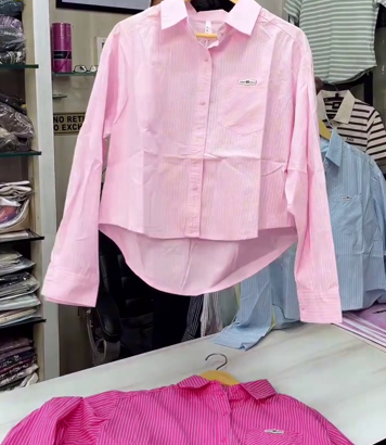 💧 Fresh & Chic: Light Blue Striped Cropped Shirt - Image 2